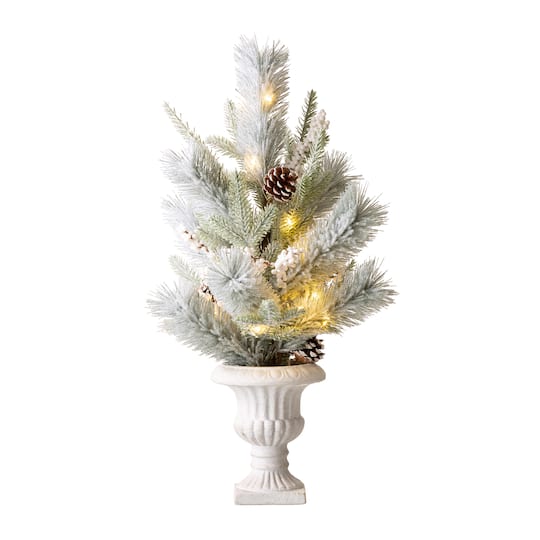 Glitzhome&#xAE; 2ft. Pre-Lit Flocked Pinecone &#x26; Berries Table Tree in Urn